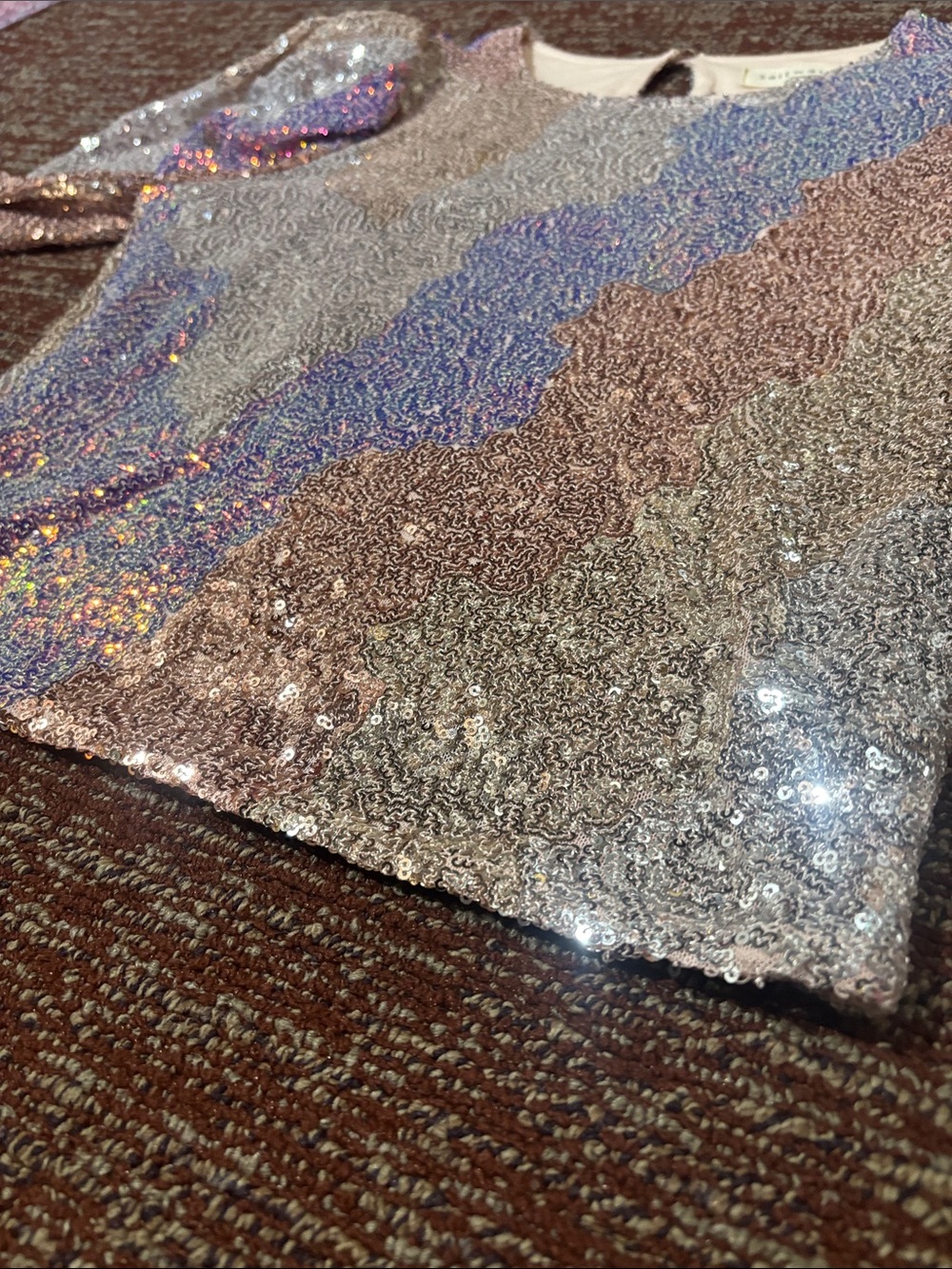 Anthropologie Saltwater luxe long sleeve statement sleeve metallic sequin crop S - Picture 13 of 16
